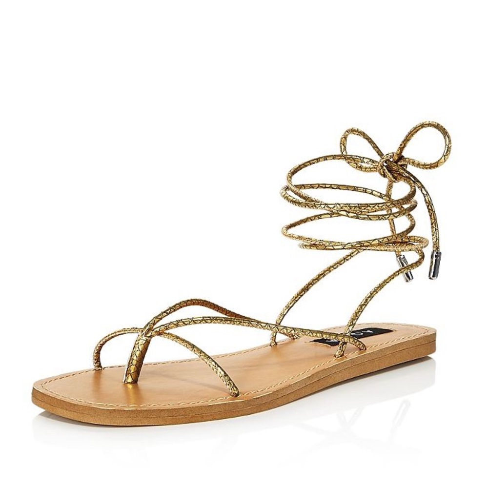 AQUA Cushioned Strappy Zina Lace-Up wrap around Gladiator Sandals 7.5 M